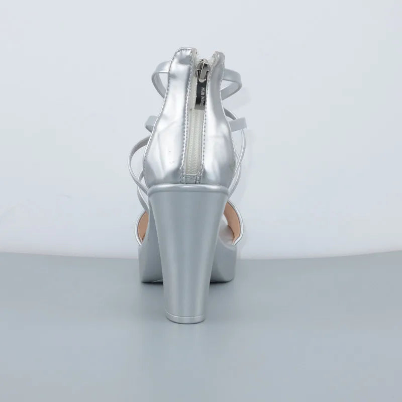 Big Size 32-43 Block Heel Platform Sandals Women Wedding Shoes 2025 Summer High Heels Gladiator Sandals Patent Leather Sandals