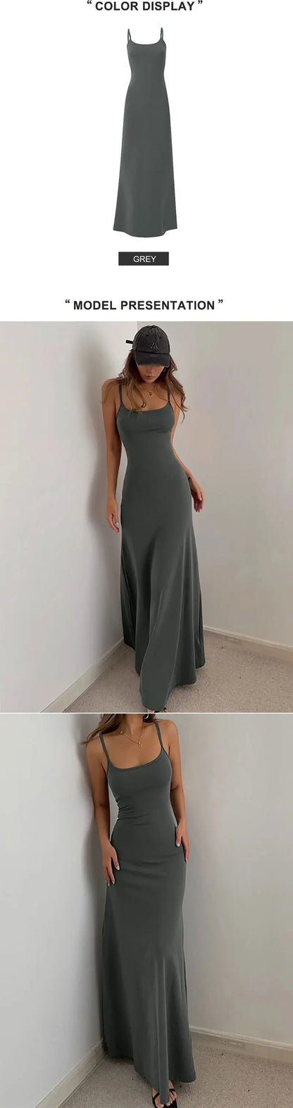 2025 Summer Women's New Fashion Simple Temperament Suspender Long Backless Slim Waisted Sexy Sweet And Spicy Casual Dresses