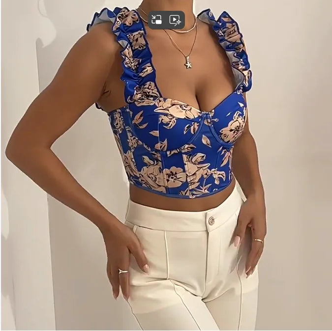 Sexy Bandage Ruffle Off Shoulder Slim Top Chic Straps Camis Slim Korean Tanks Top Elegant Crop Top Summer Women Bustier
