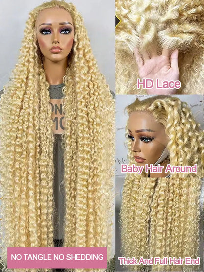 Deep Wave 13x6 HD Lace Frontal Human Hair Wig 30 40 Inch Curly 613 Honey Blonde Water Wave 13x4 Lace Front Wigs For Women 250% Badiee Stylez