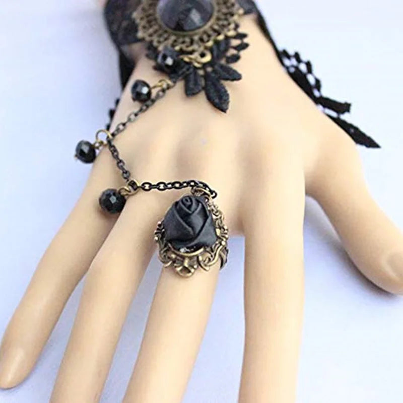 Lace Rose Bracelets Women Vintage Gothic Butterfly Bracelet Hollow Out Steampunk Vampire Pulseira Bracelet Jewelry Accessories