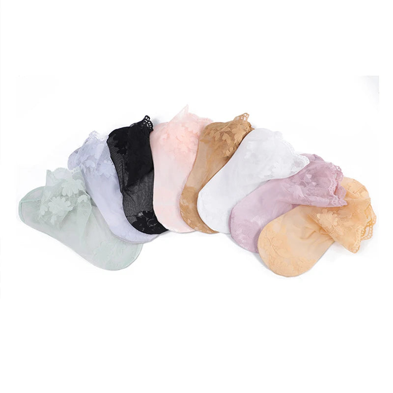 5 Pairs/Lot Socks women's Lace Transparent Lolita Invisible Summer Thin Non-slip Short Ankle Black Low Cut Boat Sock