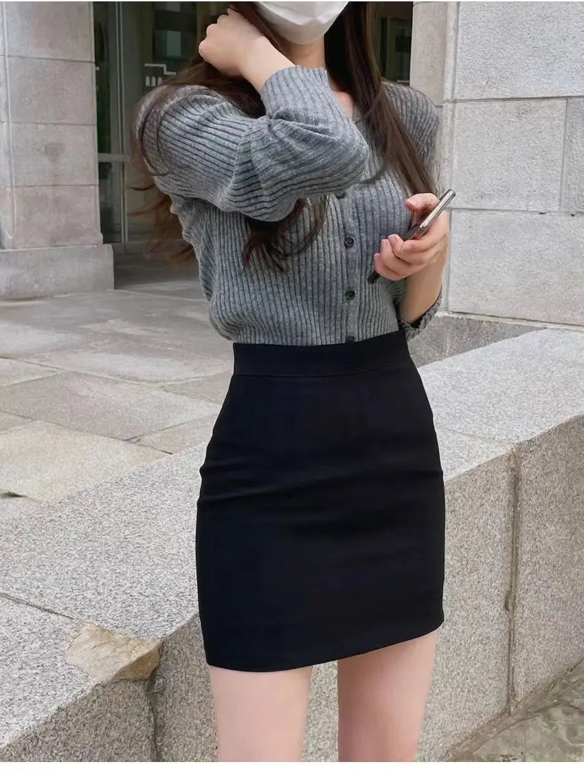 New style Office Women Hip Wrap Skirt Vintage Grey Tight Mini Skirt Korean Fashion High Waist Casual A Line Short Skirt Y2K