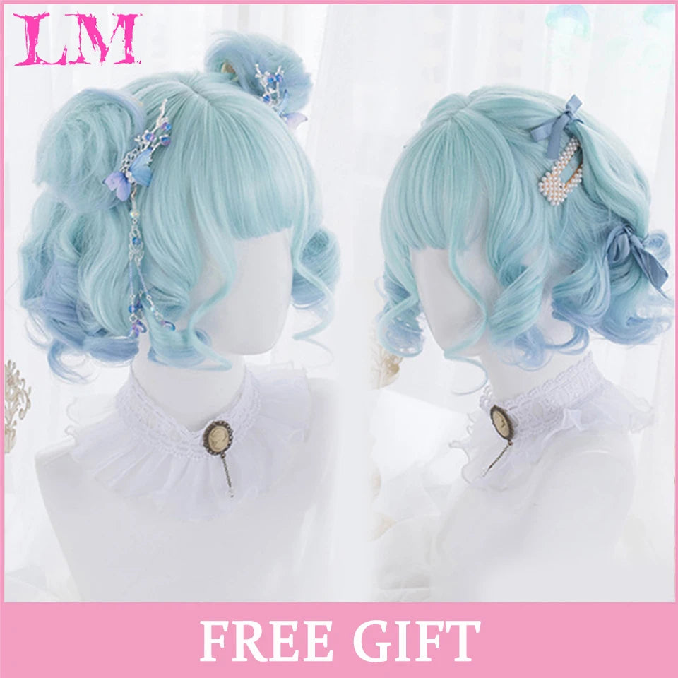 LM Long Silky Straight Synthetic Wigs with Bangs Black Cosplay Party Lolita Hair Wigs for Women Natural Heat Resistant Wig P16 613