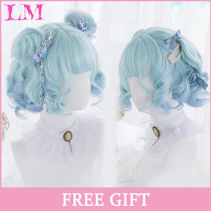 LM Long Silky Straight Synthetic Wigs with Bangs Black Cosplay Party Lolita Hair Wigs for Women Natural Heat Resistant Wig P16 613