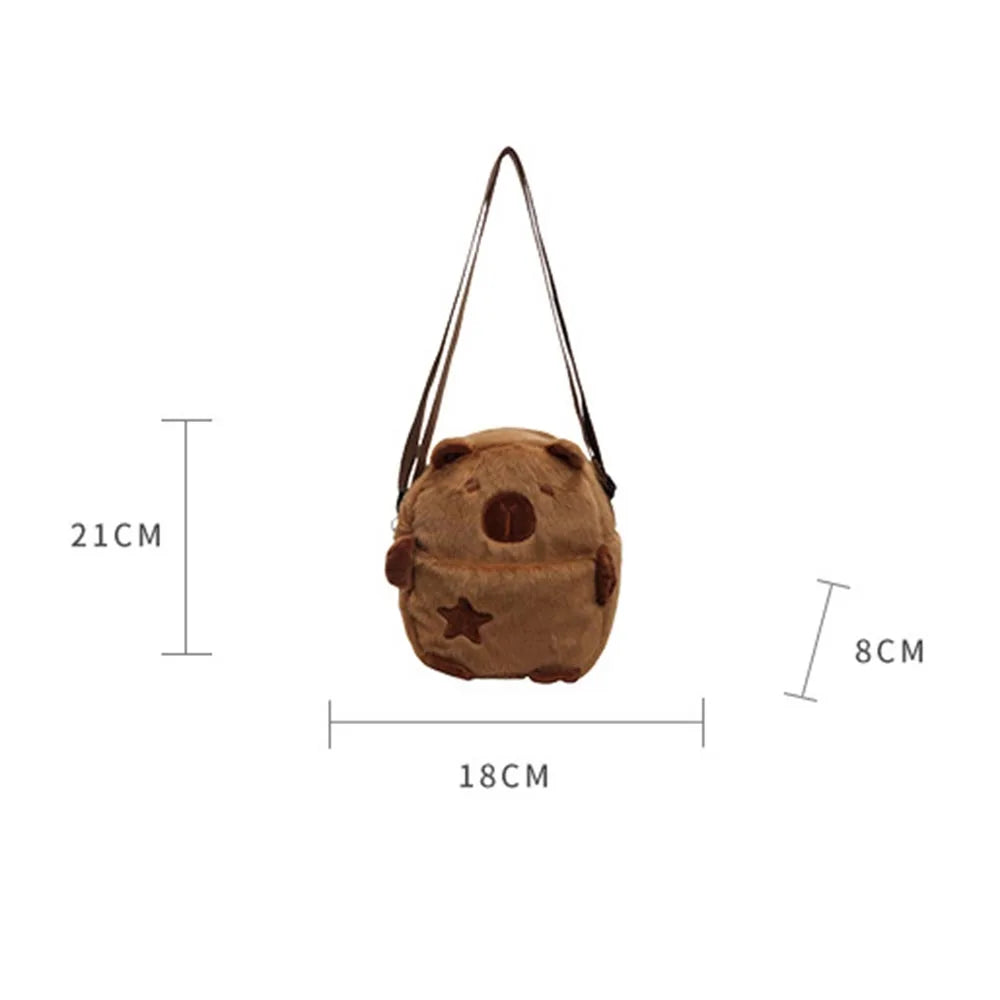 Cute Plush Capybara Crossbody Bag Large Capacity Shoulder Bag Girls Coin Purse Adjustable Zipper Plush Mobile Phone Pouch
