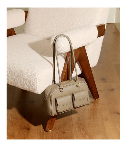 Burminsa Cowhide Genuine Leather Underarm Shoulder Bags For Women 2025 Luxury Designer Korean Bowling Tote Work Ladies Handbags