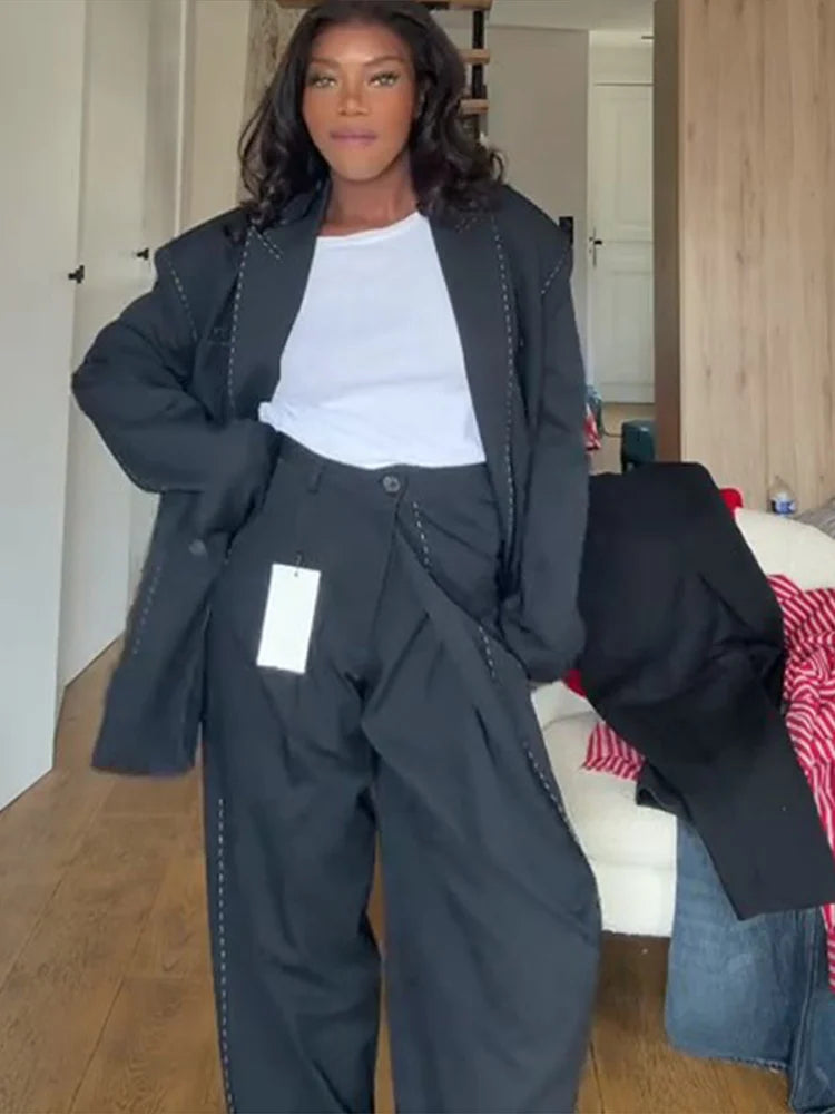 Casual Women's Blazer Pant Suits Loose Lapel Doube-Breasted Top Straight Pants Lady Set 2025 Autumn New 2 Pieces Sets Women Badiee Stylez