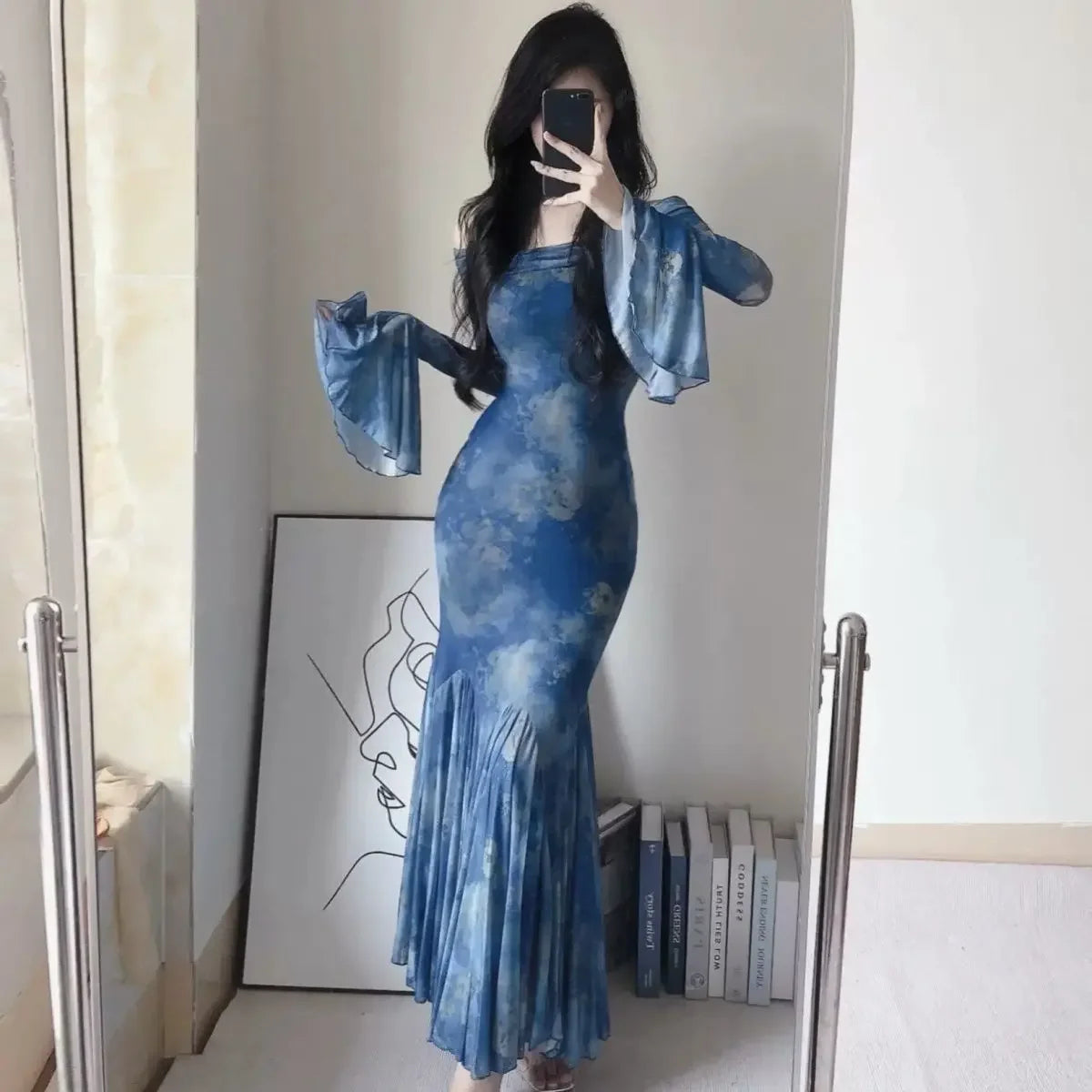 Large Size Fat Mm Charming Temperament Pure Sexy Hot Girl with One Shoulder Waist Slim Hips and Fish Tail Long Dresses
