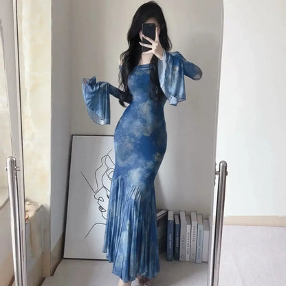 Large Size Fat Mm Charming Temperament Pure Sexy Hot Girl with One Shoulder Waist Slim Hips and Fish Tail Long Dresses