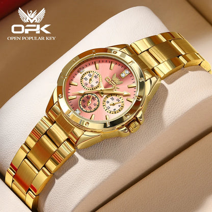 OPK 6001 Women's Watches Original Quartz Watch Waterproof Multifunctional Chronograph Ladies Watches Girls Gifts Reloj Mujer All Gold Pink CHINA Yes