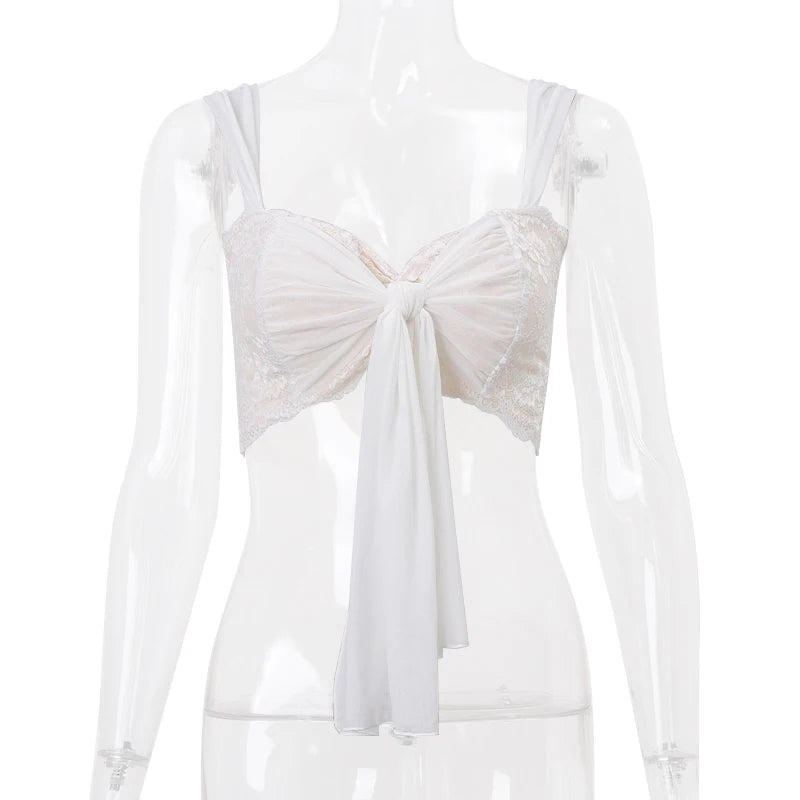 Candyhot Sexy Mesh Perspective Crop Tops Summer Y2K Lace Low cut Slim Strap Top High Street Fashion Nightclub Top Women's Wear