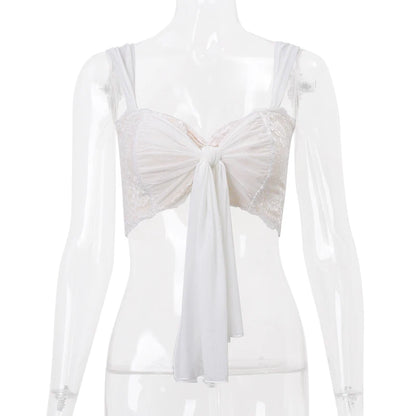 Candyhot Sexy Mesh Perspective Crop Tops Summer Y2K Lace Low cut Slim Strap Top High Street Fashion Nightclub Top Women's Wear