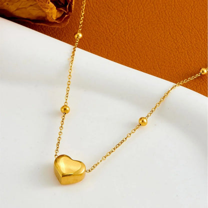 Elegant 3D Heart Pendant Bead Chain Necklace Waterproof Stainless Steel Gold-Plated Fashion Jewelry Birthday Engagement Gifts Badiee Stylez