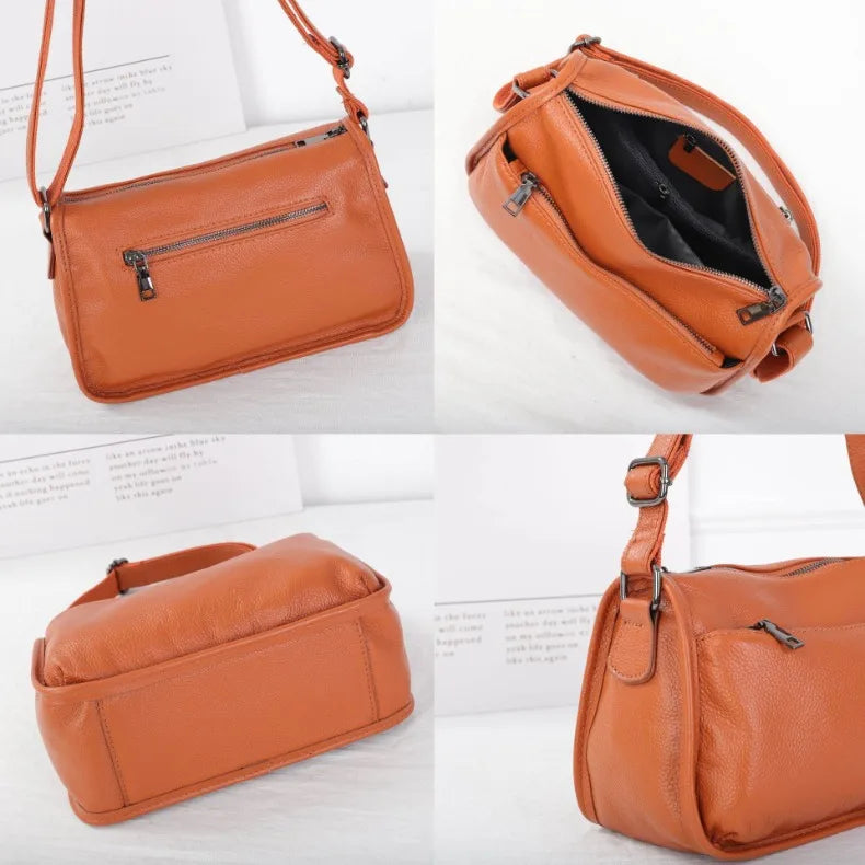 Women's Top-Grain Cowhide Leather Shoulder Bag Spacious Minimalist Crossbody for Effortless Commuting Tote with Adjustable Strap