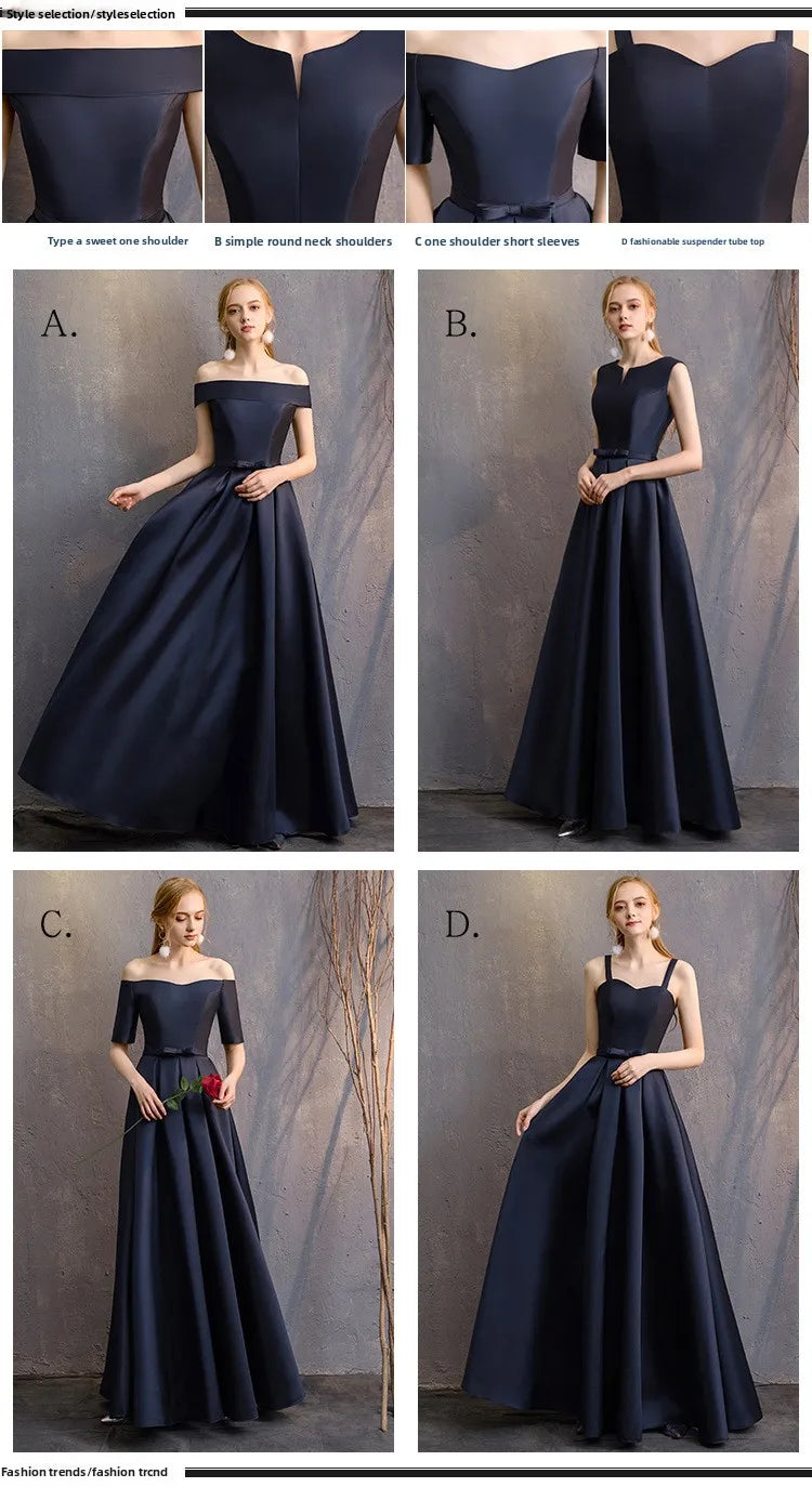 Long Bridesmaid Dress Spring/Summer 2025 New Temperament Satin Bridesmaid Sisters Dress Black Banquet Evening Dress Badiee Stylez