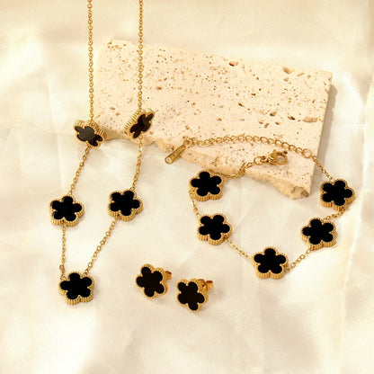 LUXUSTEEL Pendant Earnail Chain Bracelet Set Flower Shaped Stainless Steel Pendants Necklace Earring Sets Necklace Jewelry Gift Badiee Stylez