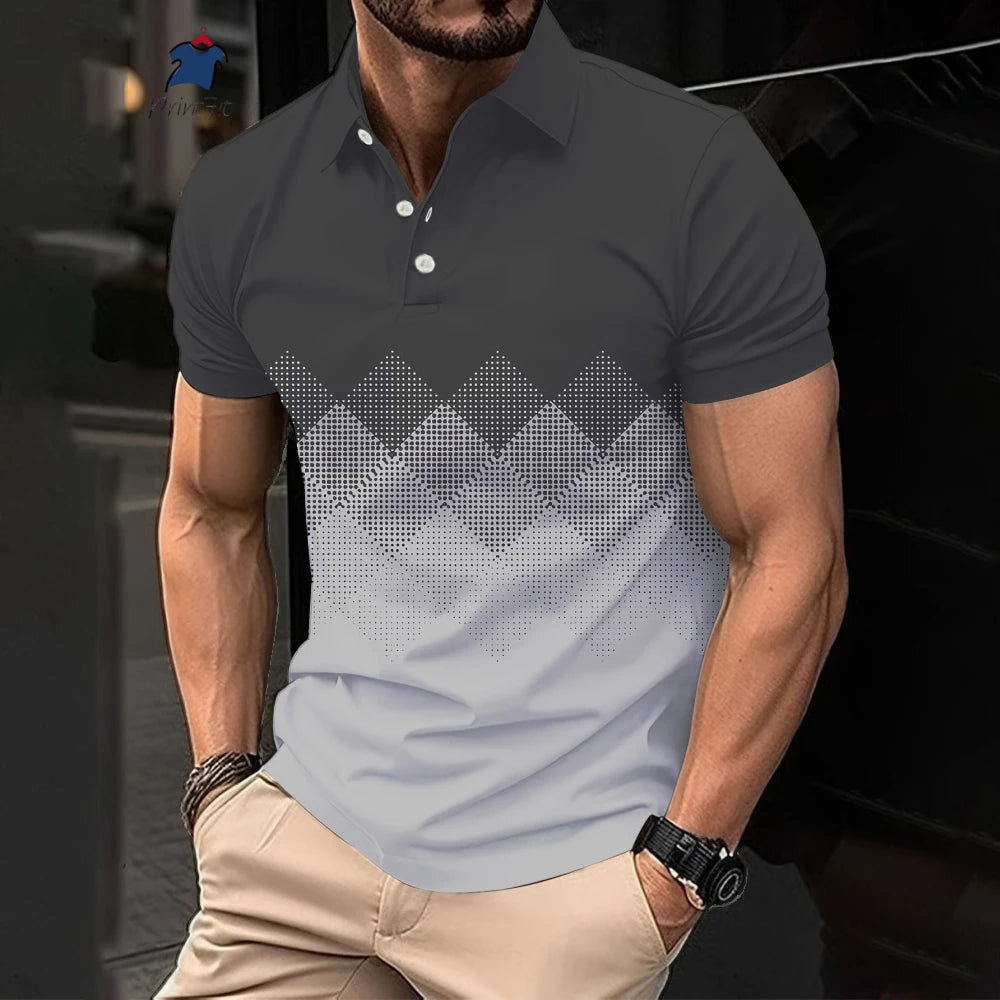 Stylish Geometric Polo Shirt for Men - Fashionable Lapel Design for Business & Casual Wear