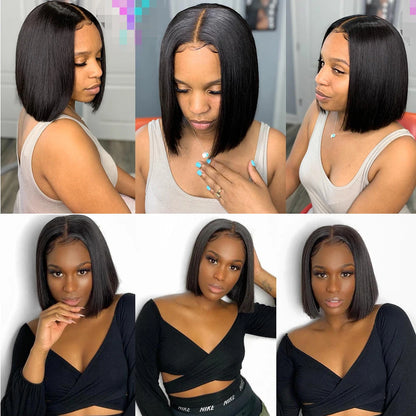 Bone Straight Short Bob Wigs 100% Human Hair Wigs Wear and Go Glueless Lace Front Wig Brazilian Lace Front Human Hair Wigs 180%