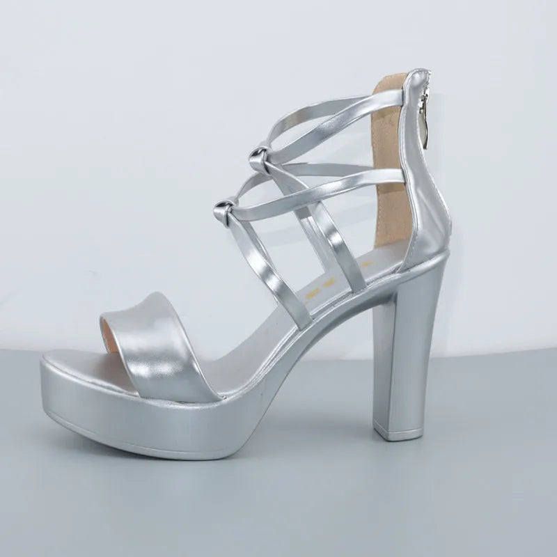 Big Size 32-43 Block Heel Platform Sandals Women Wedding Shoes 2025 Summer High Heels Gladiator Sandals Patent Leather Sandals