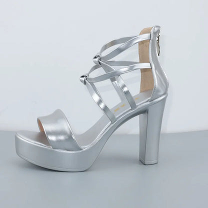 Big Size 32-43 Block Heel Platform Sandals Women Wedding Shoes 2025 Summer High Heels Gladiator Sandals Patent Leather Sandals