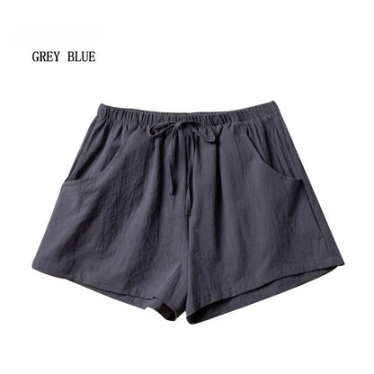 Casual Linen Shorts Women Gym Workout Shorts Cotton Short Pants High Waisted Black Ladies Short Femme Women Shorts Sport Femme Blue-Gray