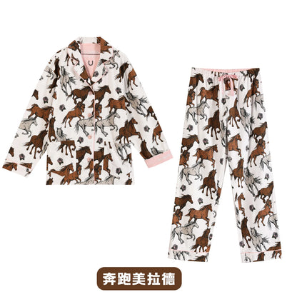 Women's Winter Pyjama Suit Print Long Sleeve Turn Down Collar Female Clothes 100% Cotton Single Breasted Sleepwear for Female Style 2