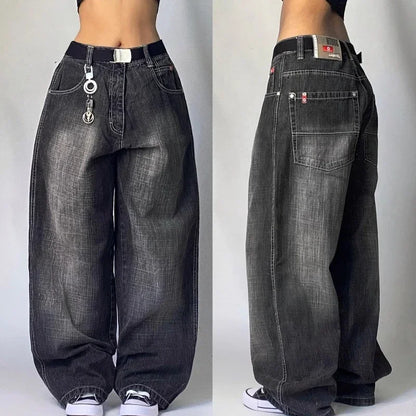 2000s Baggy Jeans Women New Harajuku Hip Hop Wing Print Oversized Jeans Gothic High Waist Wide Leg Pants Men Trousers Streetwear Badiee Stylez