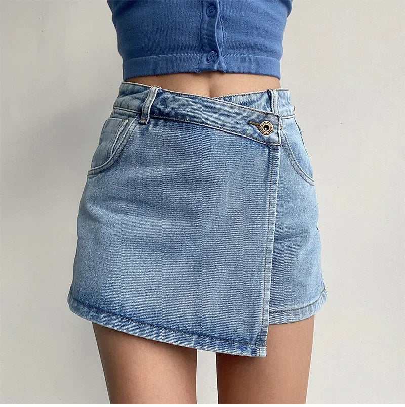 Summer High-waisted Slimming Denim Skirt For Women Versatile Unique Fashionable Exposure-proof Irregular A- line Shorts