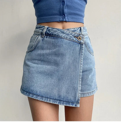 Summer High-waisted Slimming Denim Skirt For Women Versatile Unique Fashionable Exposure-proof Irregular A- line Shorts