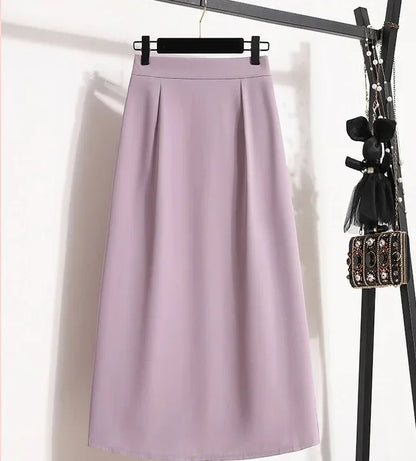 2025 Summer Female Fashionable Versatile Solid Skirts High Waisted Mid Length A-line Plus Size Skirt Split Wrap Body Skirt