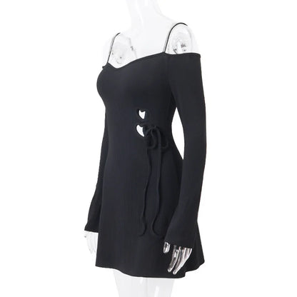 Sexy Black Dresses Autumn New Women Mini Dresses Streetwear Fashion Folds Long Sleeves V-Neck Dress Casual Slim Elegant Clothing