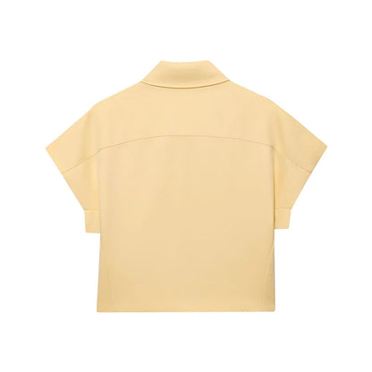 RAFZNB Women's Cropped Jackets Coats Fashion Turn-down Collar Short Sleeve Coats Casual Female Outerwear Chic Tops