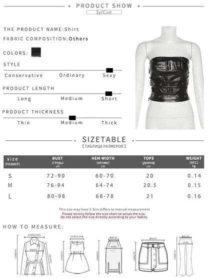 Sylcue Classic Retro Matte Black Mysterious Sexy All-Match Personality Fashionable Summer Travel Cool Women Belt Chest Wrap Vest