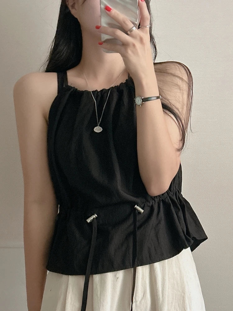 Faionable Dstring Waist Vest Spring Summer Dongda Gate Sle Trendy Belted Crop Top Women's Busin Casual ort Sve