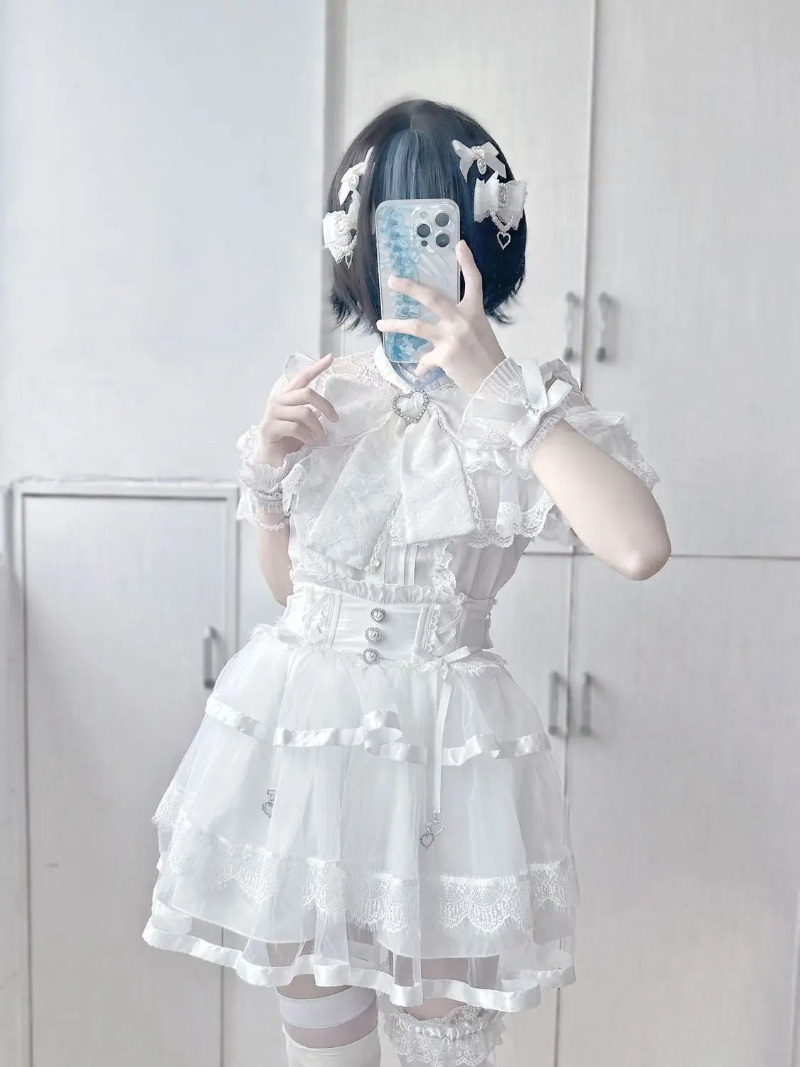 Japanese Kawaii Lolita Lace Patchwork Blouses Summer Women Harajuku Single Breasted Sweet Shirts Summer Girly JK Bow Tops Blusas Badiee Stylez