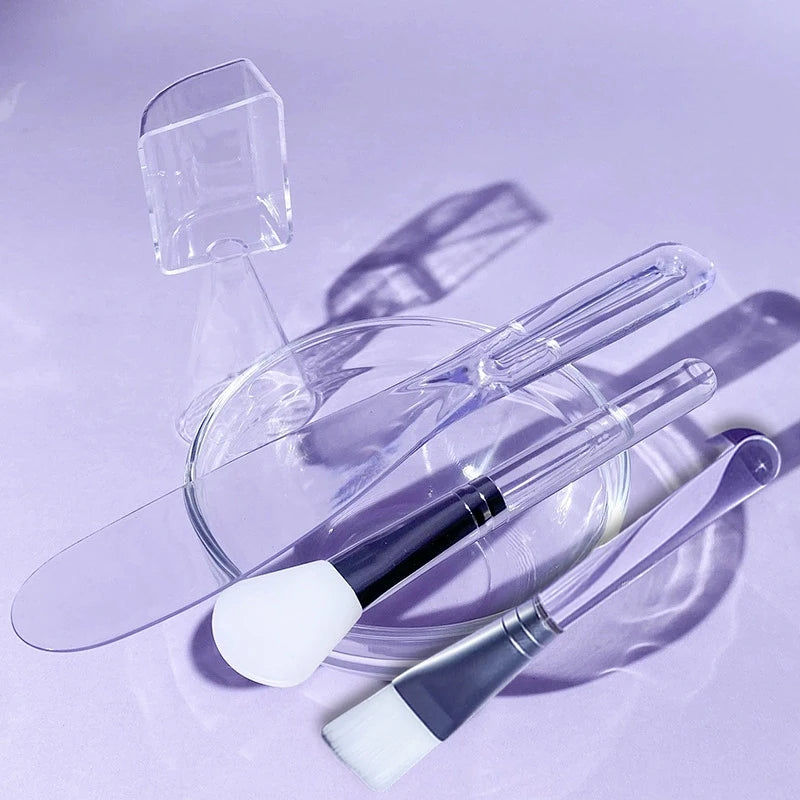 Skin Care DIY Mask Set Clear Rod Mud Mixing Bowl Spoon Set Soft Applicator Brushes for Face Deep Cleaning Portable Beauty Tools Set E-5pcs