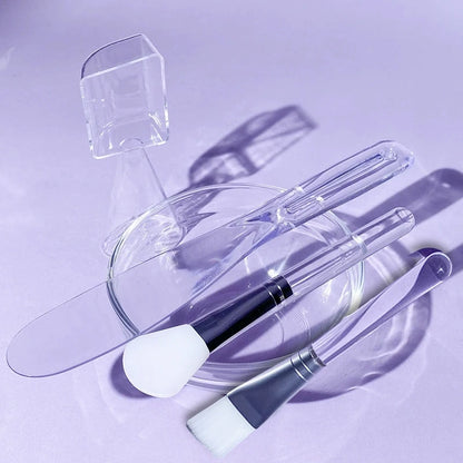 Skin Care DIY Mask Set Clear Rod Mud Mixing Bowl Spoon Set Soft Applicator Brushes for Face Deep Cleaning Portable Beauty Tools Set E-5pcs