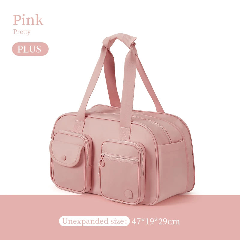 AJI Women Travel Bag Nylon Handheld Travel Bag Carry On Luggage Bag Large Capacity Weekender Gym Sport Holdall Overnight Bag Pink-Plus