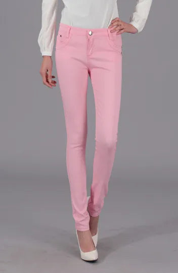 Women Dress Pants Tapered Leg Colored Stretch Slim Jeans Skinny Trousers Pockets for Daily ouc073 Pink