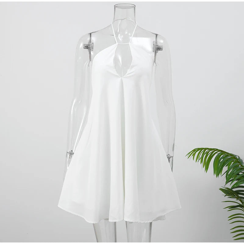 Women Sexy Halter Layered Ruffles Mini Dress Fashion Off Shoulder Backless A Line Vestidos Spring Summer Chic Lady Short Dresses