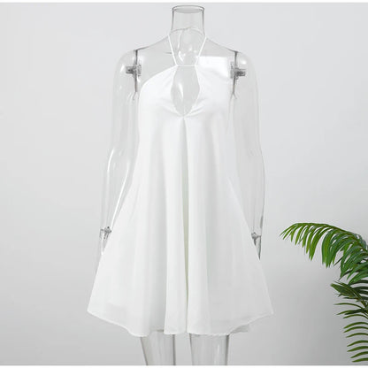 Women Sexy Halter Layered Ruffles Mini Dress Fashion Off Shoulder Backless A Line Vestidos Spring Summer Chic Lady Short Dresses