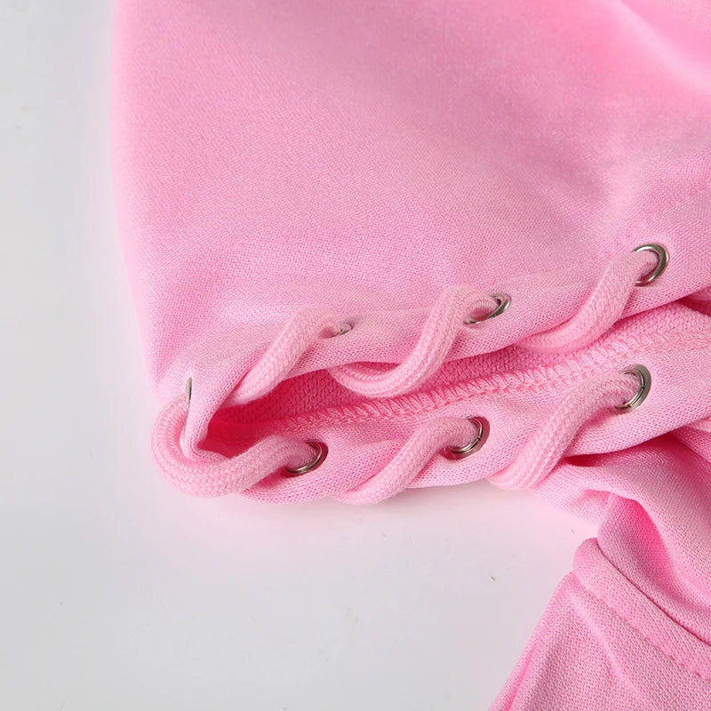 BIIKPIIK Drawstring Hooded Hoodie Suits Autumn Winter Solid Zipper Women Casual Pants Set Street Sporty Sweatshirt Two Piece Set