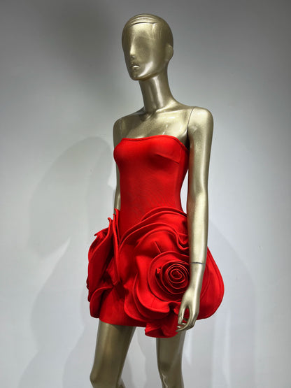 Summer New 2024 Women Sexy Strapless Crystal Flower Bodycon Bandage Dress Celebrity Elegant Birthday Mini Evening Party Dress