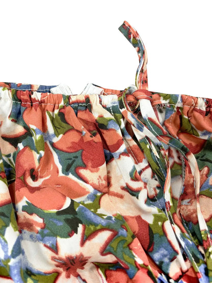 【Plus Size】 Ditsy Floral / All Over Print Split Thigh Dress, Casual Puff Sleeve Tie Front Dress, Women Plus Clothing for Summer
