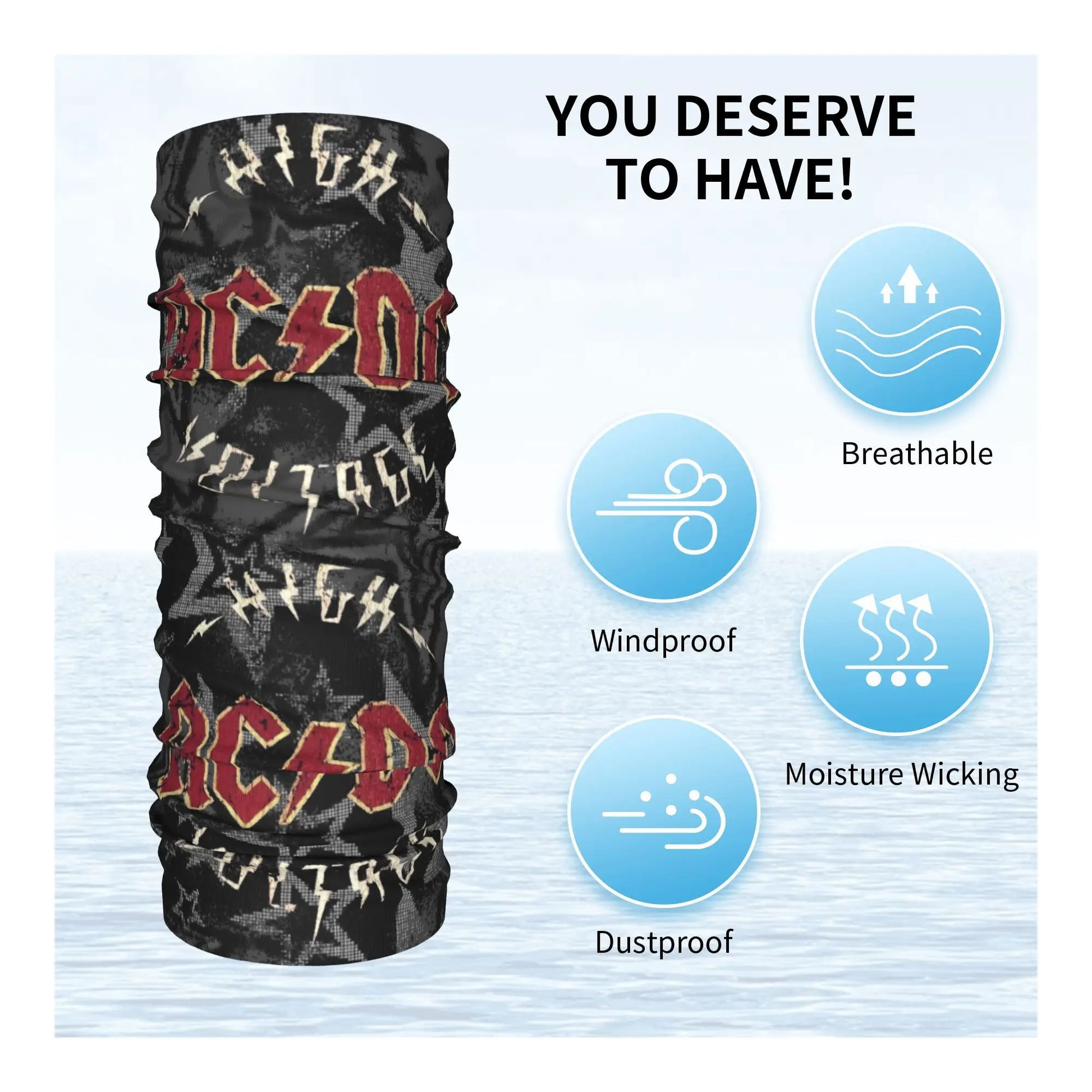 Custom Black AC DC Logo Camouflage Heavy Metal Band Bandana Neck Warmer Women Men Winter Hiking Ski Scarf Gaiter Face Cover