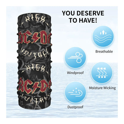 Custom Black AC DC Logo Camouflage Heavy Metal Band Bandana Neck Warmer Women Men Winter Hiking Ski Scarf Gaiter Face Cover
