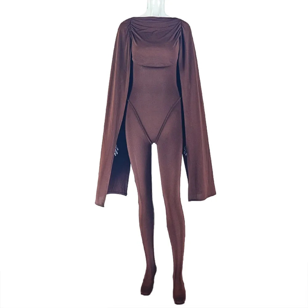 FLARORA Elegant Solid Color Ruched Jumpsuit Woman Bandage Patchwork Sleeveless Bodycon Jumpsuits Evening Party One Piece Overall Badiee Stylez