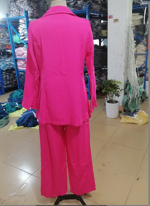 Women's Urban Suits 2025 Spring/Summer Latest Elegant Notched Collar Blazer Long sleeved Coat&Pocket Design Button Pants Set