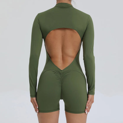 2025 Pad Zipper Long Sleeve Yoga Set Women One Piece Jumpsuit Gym Workout Shorts Fitness Bodysuit Sports Athletic Suit XP358 Badiee Stylez